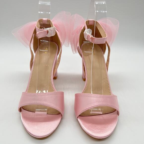 Allegra K Sandal Womens 7 Pink Open Toe Bow Chunky Heel Sandals‎ NEW - Picture 1 of 10